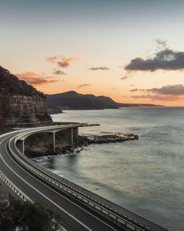 Avstralija, cesta, morje, sončni zahod