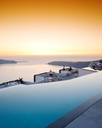 Santorini, Grčija, morje, bazen, sončni zahod