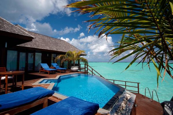 plaža, Maldivi, resort, morje, bazen