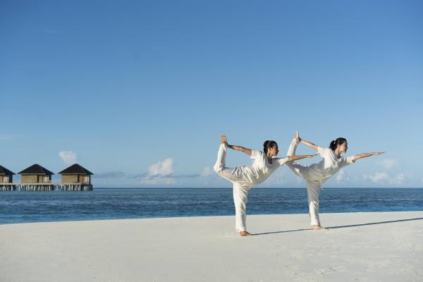 plaža, Maldivi, resort, morje, joga