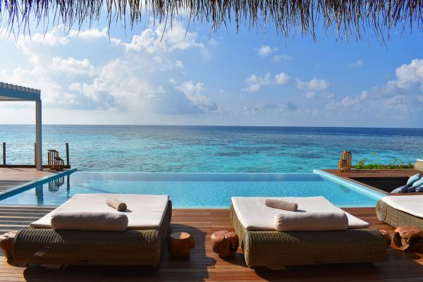 plaža, Maldivi, resort, morje, plaža, bazen