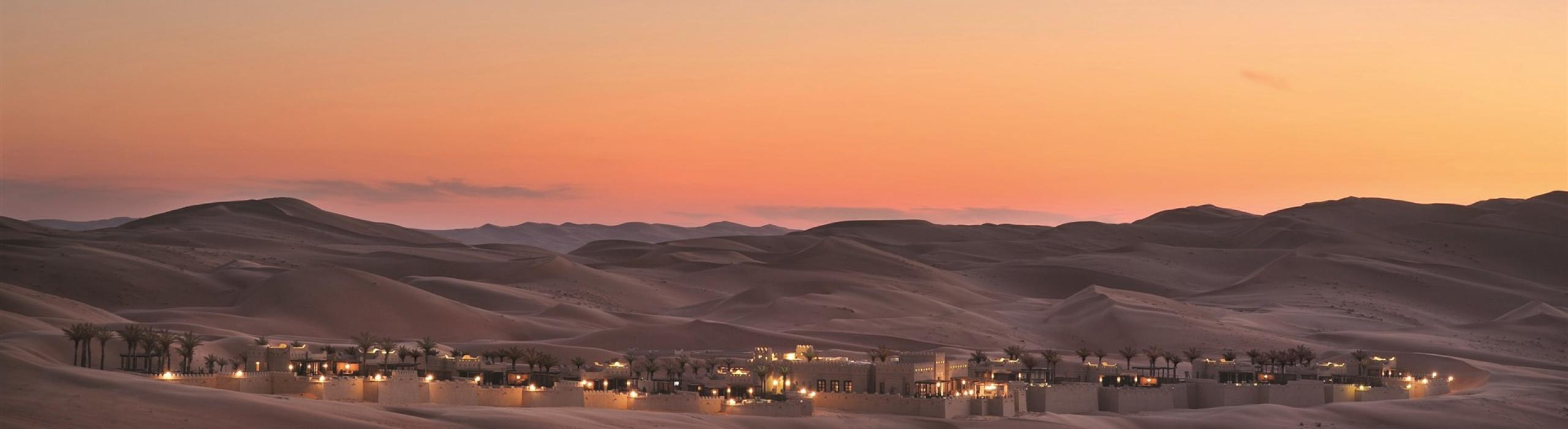 Abu Dhabi, bližnji vzhod, hotel, puščava, sončni zahod