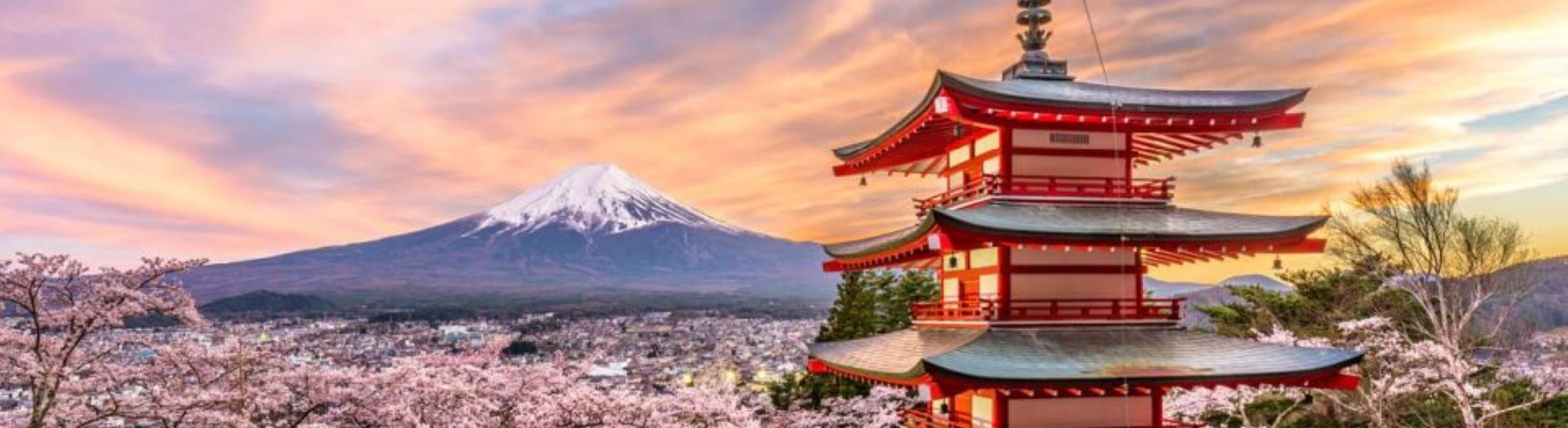 Japonska, Azija, tempelj, drevesa, gore, sončni zahod