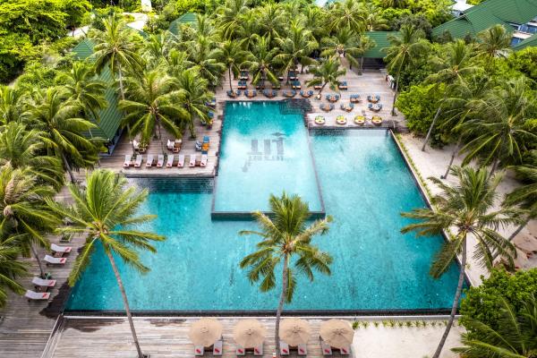 plaža, Maldivi, resort, morje, bazen