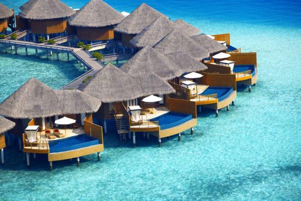 Maldivi, resort, morje, hiške